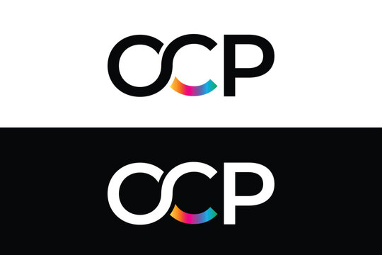 Creative abstract letter OCP logo with vibrant gradient curve representing modern branding and visual identity for diverse business concepts