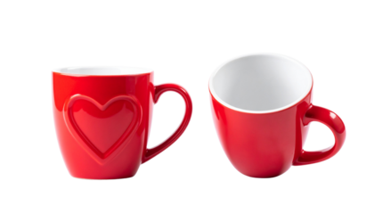  Red Heart Mug Pair, isolated on transparent background