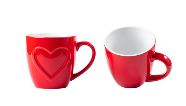 Red Heart Mug Pair, isolated on transparent background