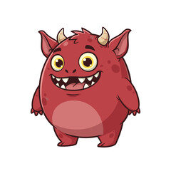 A Cute Red Cartoon Monster With Horns And Sharp Teeth Smiling And Holding A Slice Of Cake Against A Black Background