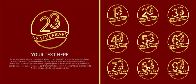 anniversary logo set with circle. gold color on red background for celebration moment