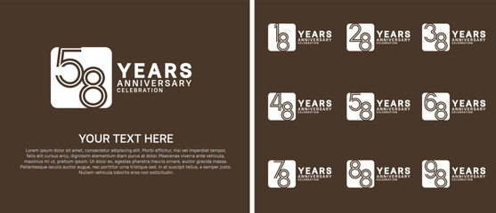 anniversary logo set with circle. white color on brown background for celebration moment