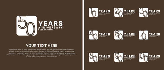 anniversary logo set with circle. white color on brown background for celebration moment