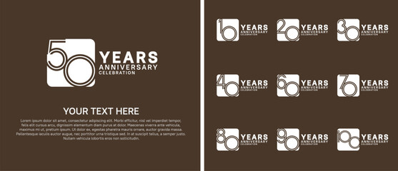 anniversary logo set with circle. white color on brown background for celebration moment