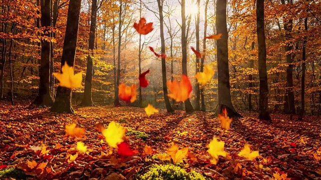 Macro view of a vibrant, dew kissed maple leaf, showcasing intricate vein patterns and brilliant red orange hues under soft morning light. Close up, detailed texture, natural beauty