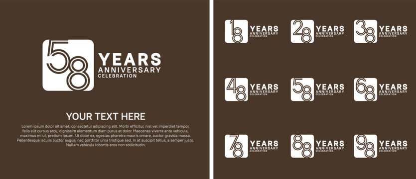 anniversary logo set with circle. white color on brown background for celebration moment
