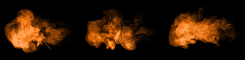 set orange smoke or dust cloud on black background, glowing vapor texture with soft particles,...