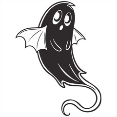 Fototapeta premium A simple black ghost silhouette with visible eyes and a tail on a plain white background