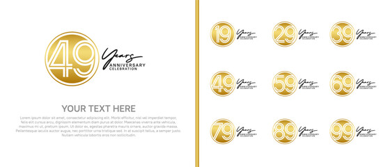 anniversary logo set with circle. gold and black color on white background for celebration moment