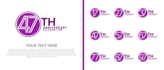 anniversary logo set with circle. purple color on white background for celebration moment