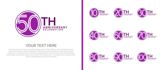 anniversary logo set with circle. purple color on white background for celebration moment