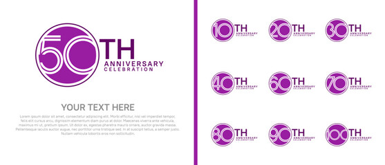 anniversary logo set with circle. purple color on white background for celebration moment