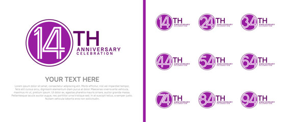 anniversary logo set with circle. purple color on white background for celebration moment