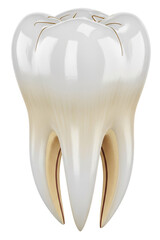 Close-up 3d rendering of a healthy and diseased tooth with visible roots. Transparent background. PNG