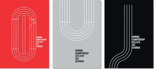 Vibrant Event Promotion Design for a Running Championship, Featuring Bold, Abstract Track Art in Red, Grey, and Black Tones