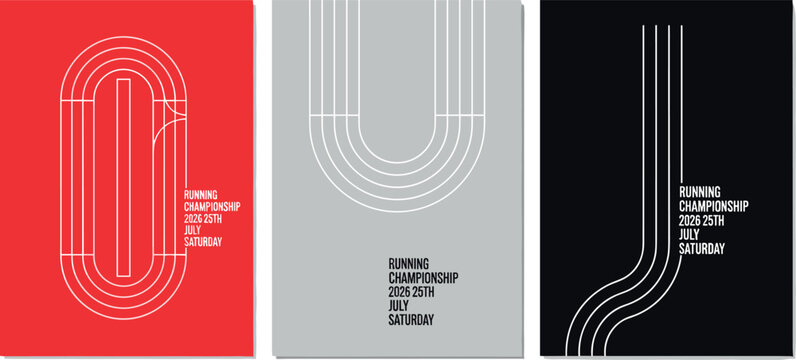 Vibrant Event Promotion Design for a Running Championship, Featuring Bold, Abstract Track Art in Red, Grey, and Black Tones