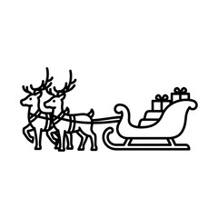 Santa's reindeer pulling sleigh full of gifts during Christmas