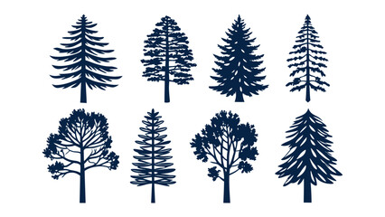 Fototapeta premium Diverse Tree Collection: A series of various stylized tree illustrations, each distinct in shape and form, offering a range of arboreal designs for artistic or decorative use. 