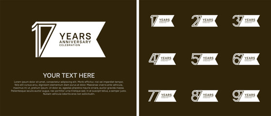 anniversary logo set with ribbon shape. white color on brown background for celebration moment