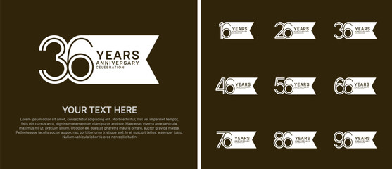 anniversary logo set with ribbon shape. white color on brown background for celebration moment