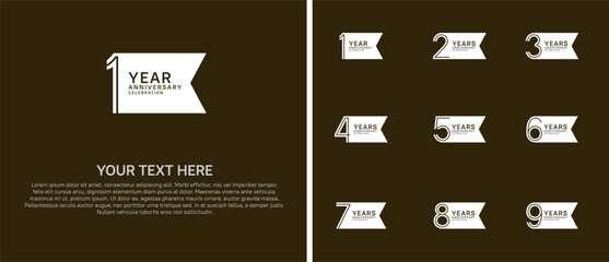 anniversary logo set with ribbon shape. white color on brown background for celebration moment