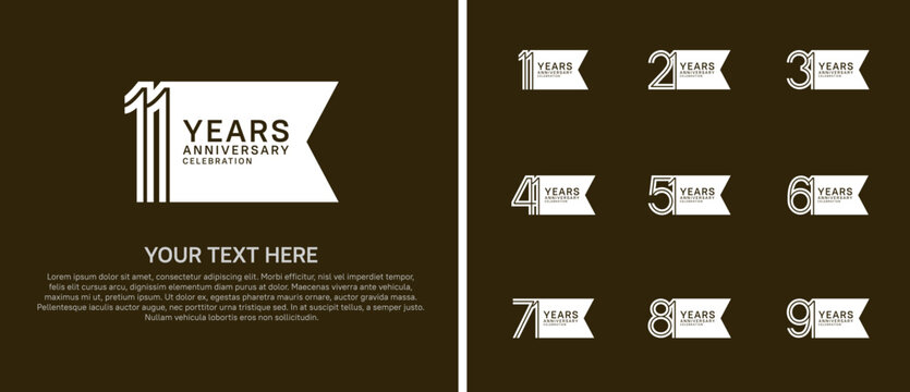 anniversary logo set with ribbon shape. white color on brown background for celebration moment