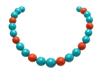 Beaded necklace featuring alternating turquoise and coral stones.