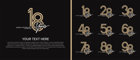 anniversary logo set with handwriting. brown and white color on black background for celebration moment