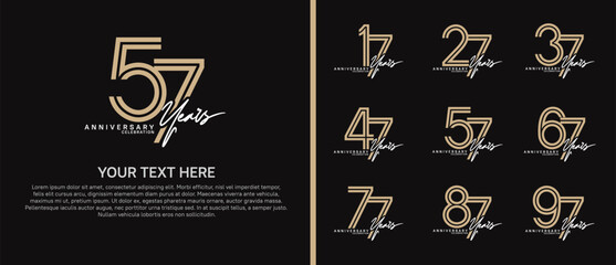 anniversary logo set with handwriting. brown and white color on black background for celebration moment