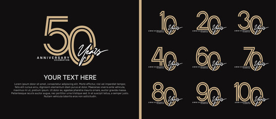 anniversary logo set with handwriting. brown and white color on black background for celebration moment