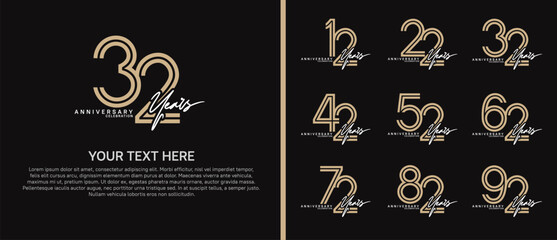 anniversary logo set with handwriting. brown and white color on black background for celebration moment