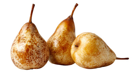 Three ripe brown pears isolated on transparent background.