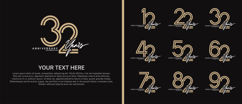 anniversary logo set with handwriting. brown and white color on black background for celebration moment
