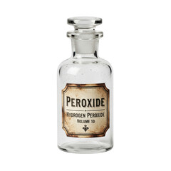 Vintage glass bottle of hydrogen peroxide with antique label on transparent background