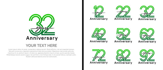 anniversary logo set with handwriting. green and black color on white background for celebration moment