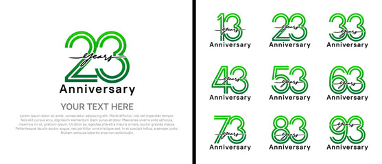 anniversary logo set with handwriting. green and black color on white background for celebration moment