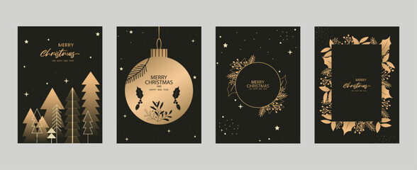 Merry Christmas and Happy New Year. Vector illustration templates for holiday greeting card, background, website and social media banner, marketing material.