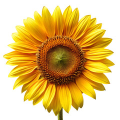 Fototapeta premium Closeup of a vibrant sunflower isolated on transparent background, showcasing its intricate details and bright yellow petals
