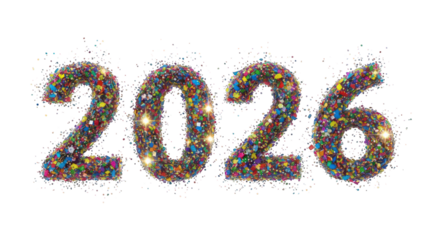Sparkling 2026 New Year number isolated on transparent background