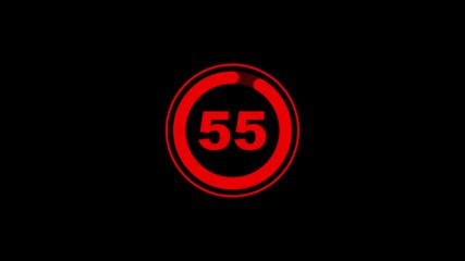 Futuristic red Number 60 to 0 countdown animation isolated on black background