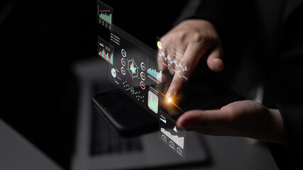 A data analytics interface for visualizing business performance metrics. A collection of charts and graphs for strategic reporting and company analysis. Motif