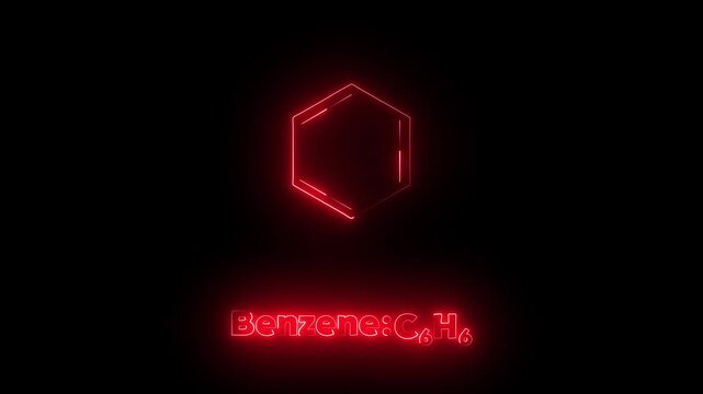 Chemical formula consisting of benzene sign icon animation isolated on black background
