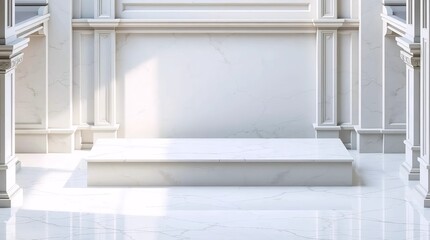 white classical architectural frame wall with detailed molding and empty minimal background