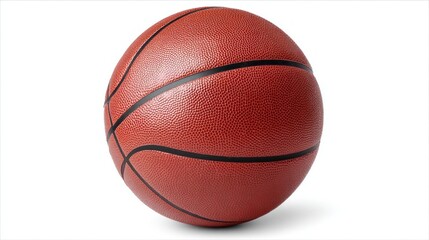 A vivid, textured basketball ball rests on a pure white background. The rich orange hue and black lines invite admiration from sports lovers and artists alike