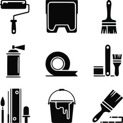 Home Renovation & DIY Solid Icons – Paint, Tools, and Improvement Symbols