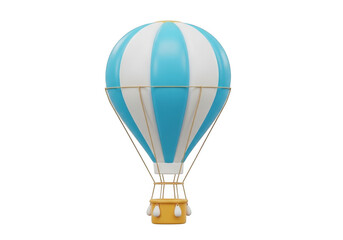 Fototapeta premium 3d classic hot air balloon with blue and white stripes isolated on transparent background