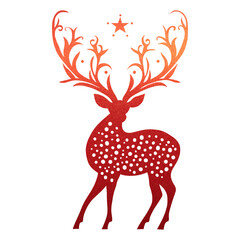 illustration: red christmas reindeer sticker symbol decoration or ornament isolated on white or transparent png