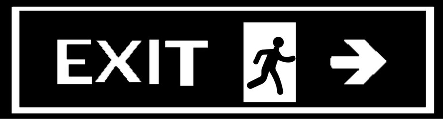 Emergency Exit Icon. Vector illustration of running man and exit door sign. Escape and evacuation symbol. Various exit sign isolated white background. Evacuation of people to safety.