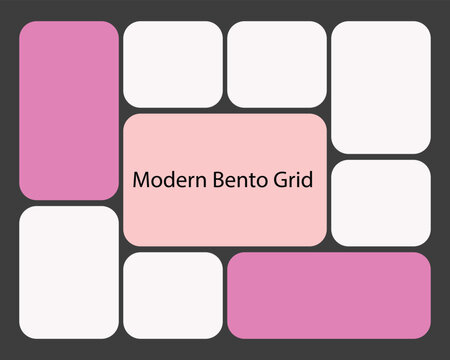 Pink and White Rounded Rectangular Bento Grid Layout Keywords: bento grid, layout, design