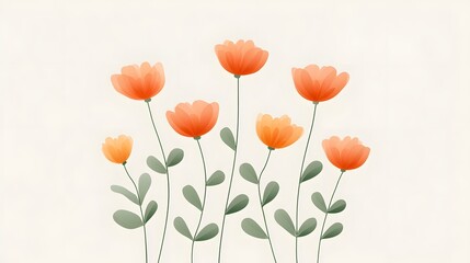 Fototapeta premium Stylized watercolor illust n of a small bouquet of blooming orange and yellow flowers featuring soft petals and simple green foliage against a textured neutral background